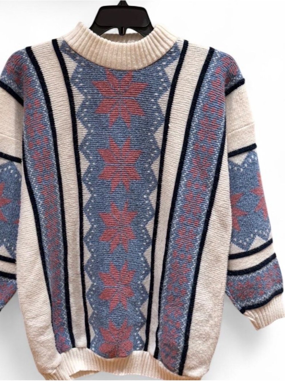 Private Eyes Vintage 90’s sweater  Star Pattern Crewneck Sweater - Cream & Blue